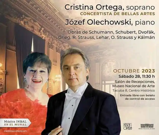 La soprano Cristina Ortega y el pianista Jozef Olechowski ofrecerán recital de lied y opereta en el Munal